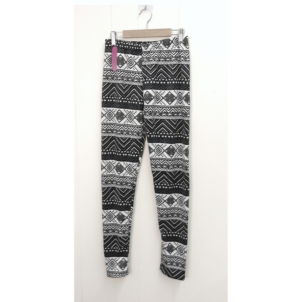 Black White Aztec Print Lounge Pants Comfy Fleece Bottoms One Size /‎ #9151
